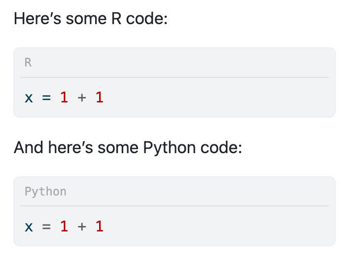 R and Python chunks with language titles